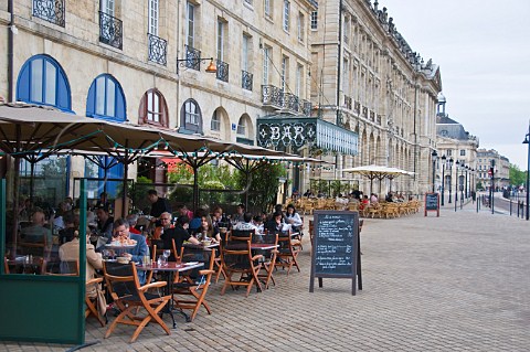 Terrace seating at restaurant Quai de la Douane Bordeaux Gironde France