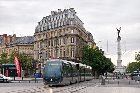 City tram in the Place de la Comdie with the Monument aux Girondins in the distance Bordeaux Gironde France