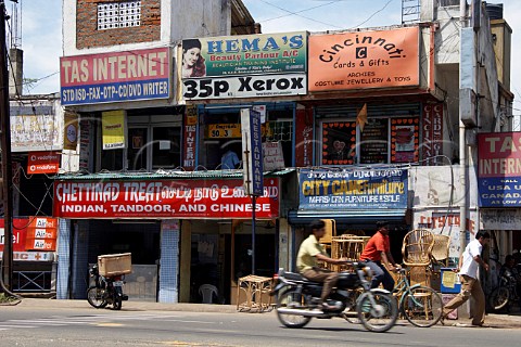 Shops and restaurants along main road Chennai Madras India