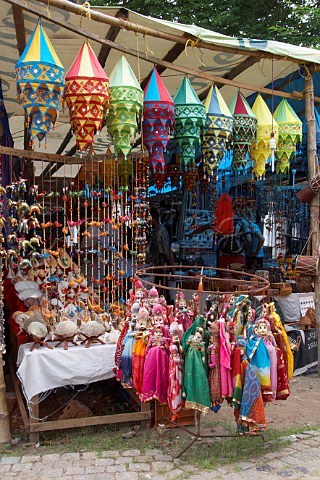 Traditional Indian handicrafts for sale alongside road Fort Cochin Kochi Cochin Kerala India