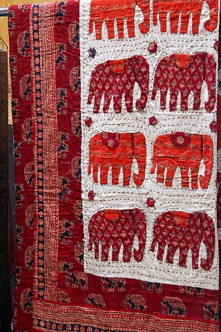 Indian elephant design bed throw on sale in Jew Town Mattancherry Kochi Cochin Kerala India