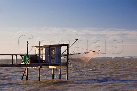 Fishing for shrimps from a carrelet on the Gironde estuary at StChristolyMdoc Gironde France