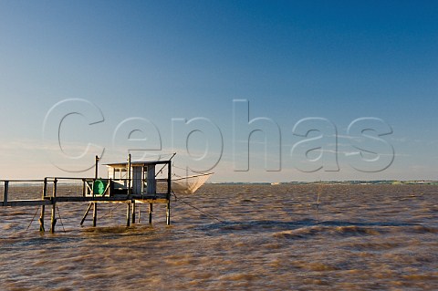 Fishing for shrimps from a carrelet on the Gironde estuary at StChristolyMdoc Gironde France