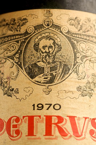 Detail of a bottle of Chteau Ptrus 1970 cellar of Palais Coburg Vienna Austria