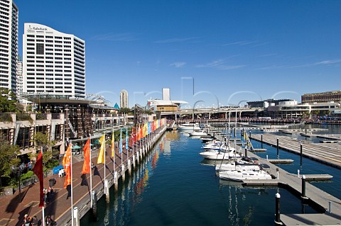 Yachts moored in Darling Harbour Sydney New South Wales Australia