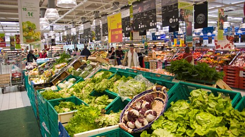 Vegetable section in a French supermarket La Rochelle CharenteMaritime France
