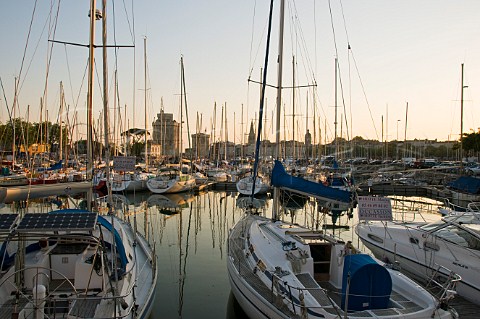 Yachts moored in the ancient harbour at La Rochelle CharenteMaritime France