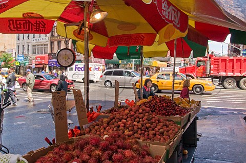 Fruit and vegetable stall in Canal street Chinatown New York USA