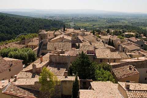 View over rooftops of the hilltop town of Gigondas Vaucluse France Gigondas