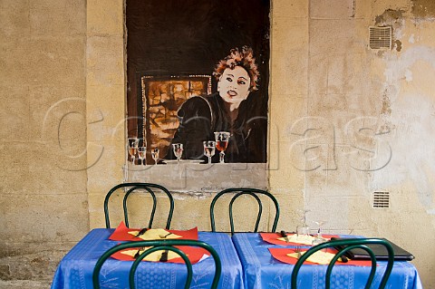Wall art mural by alfresco caf tables Avignon Vaucluse Provence France