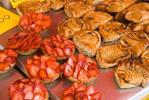 French pastries from Brittany at a continental market in Malton North Yorkshire England