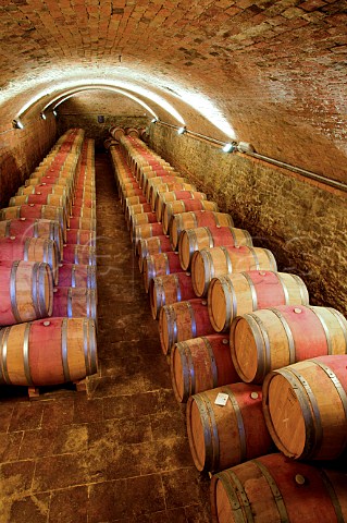 Barrel cellar of Villa Pillo winery Gambassi Terme Tuscany Italy Chianti Putto