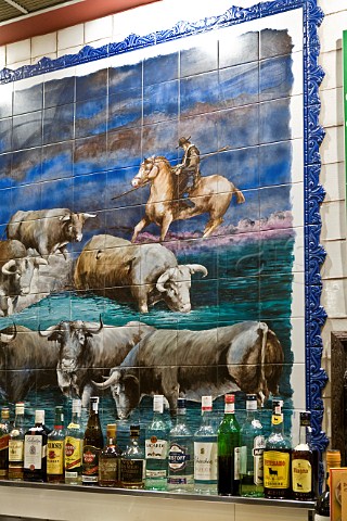 Tile mural of bulls in La Taurina restaurant Madrid Spain