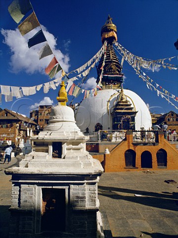 Small stupa and prayer flags  Kathmandu Nepal