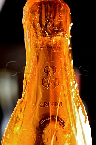 Detail of bottle of Champagne Roederer Cristal 2000  France  Champagne