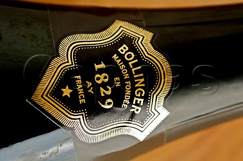 Detail of a bottle of Champagne Bollinger  France  Champagne