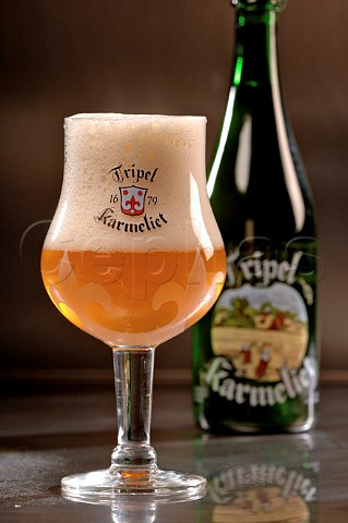 Glass of Tripel Karmeliet Belgian beer
