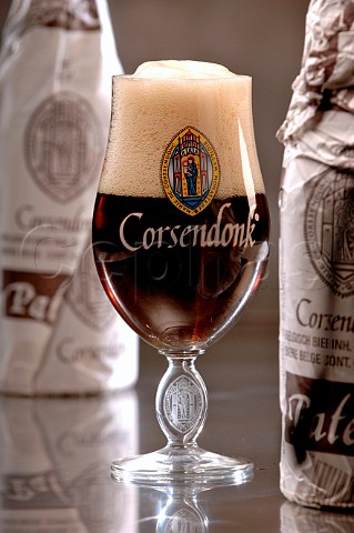 Glass of Corsendonk Belgian beer
