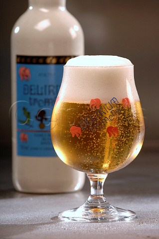 Glass of Delirum Tremens Belgian beer