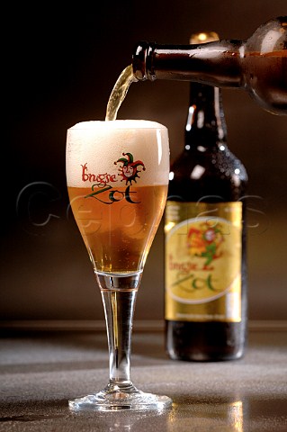 Pouring glass of Brugse Zot Belgian beer