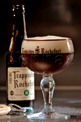 Glass of Trappistes Rochefort Belgian beer