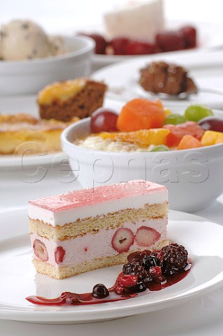 dessert buffet with icecream fruit gteaux