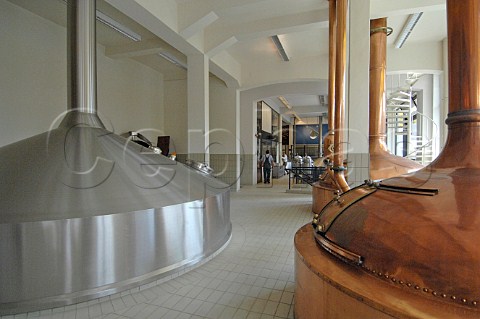 Copper and steel brew kettles at Palm brewery Steenhuffel Belgium