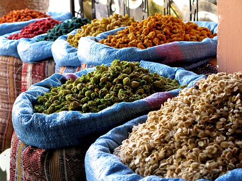 Herbs on sale in Marrakech souk Morocco