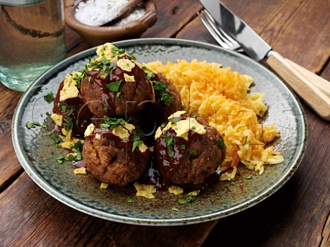 Meatballs and Mexican rice