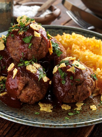 Meatballs and Mexican rice