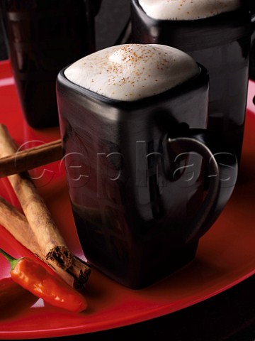 Hot chocolate in a black mug