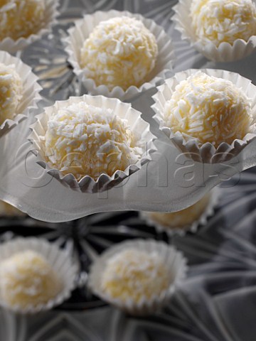 White chocolate snowballs with coconut flakes