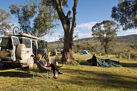 Camping at Blue Waterholes Snowy Mountains Kosciuszko National Park New South Wales Australia