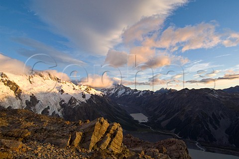 Mt Cook and Hooker Valley at sunrise Mt Cook  Aoraki National Park South Island New Zealand