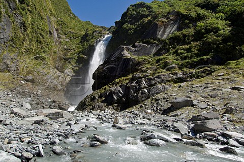 Waterfall in West Matukituki Valley Mt Aspiring National Park South Island New Zealand