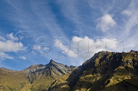Jagged peaks over West Matukituki Valley Mt Aspiring National Park South Island New Zealand