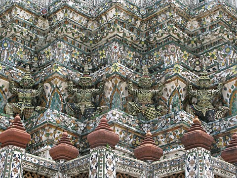 Detail of ornate tower Wat Arun Bangkok Thailand
