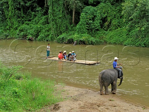 Tourists on bamboo raft Thailand
