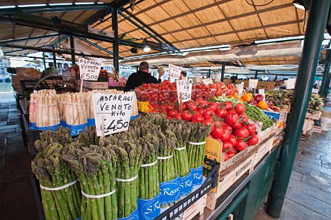 Fruit and vegetable stall Rialto market San Polo Venice Italy