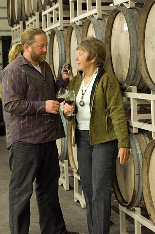 Winemaker Adam Campbell with his mother Pat at Elk Cove winery  Gaston Oregon USA  Willamette Valley