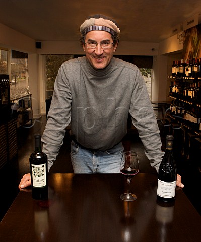 Ed Flaherty of Flaherty Wines with bottles of his 2006 Vio Tinto and Via Tarapaca Gran Reserva where he is also the winemaker Chile
