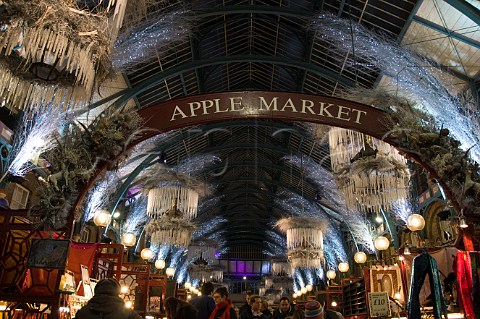 Christmas shopping in the Apple Market at Covent Garden London