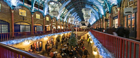 Christmas decorations in the restaurant area of Covent Garden London