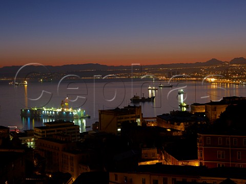 Dawn view over the bay of Valparaiso to Vina del Mar with Mount Aconcagua in the distance  Chile