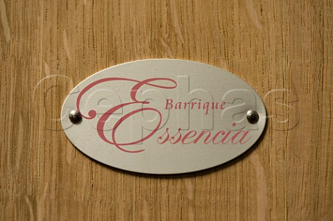 Badge on an Essencia barrique in the cooperage of Demptos from their socalled Intelligent range of barrels  Bordeaux Gironde France