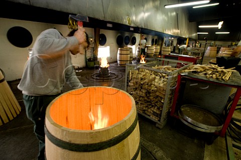 Cooper working on an Essencia barrique in the cooperage of Demptos from their socalled Intelligent range of barrels  Bordeaux Gironde France
