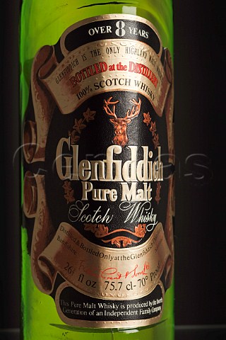 Label on bottle of 8 year old Glenfiddich Pure Malt Scotch Whisky