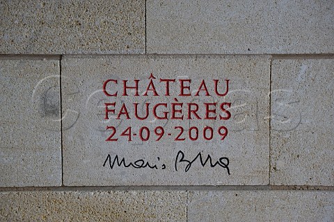 Foundation stone on the new winery at Chteau Faugres  StEtiennedeLisse near Saintmilion Gironde France  Stmilion  Bordeaux