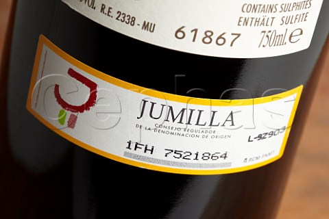 Spanish wine back label on bottle of DO Jumilla