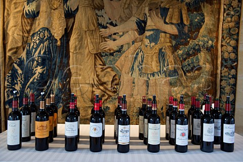 Bottles of Margaux Moulis and Listrac wine at En Primeur tasting of the 2009 vintage at Chteau Marquis de Terme  Bordeaux France